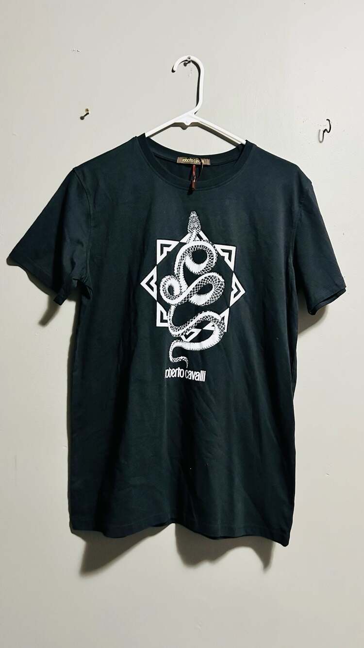 Roberto Cavalli Snake T-Shirt Size L Black. Pc125